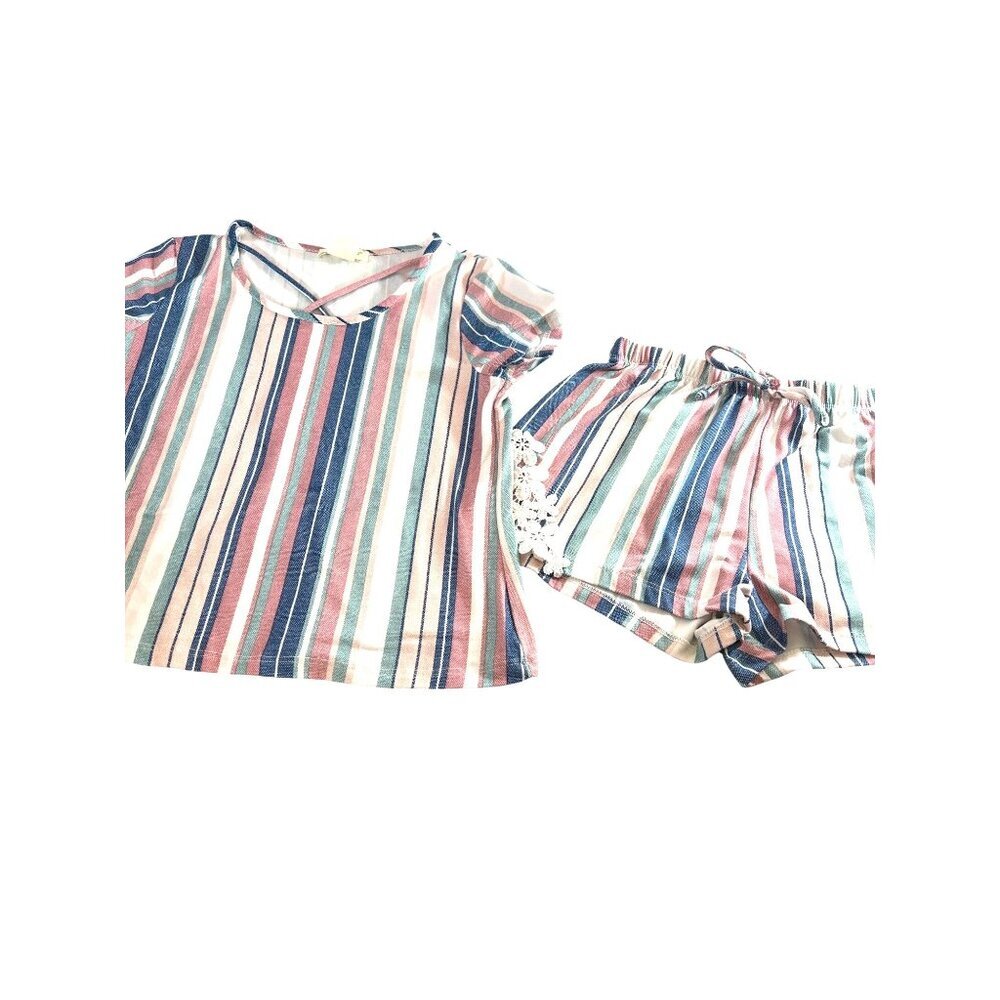 Shosho Girls Shorts Set Size 10 Multicolored Striped